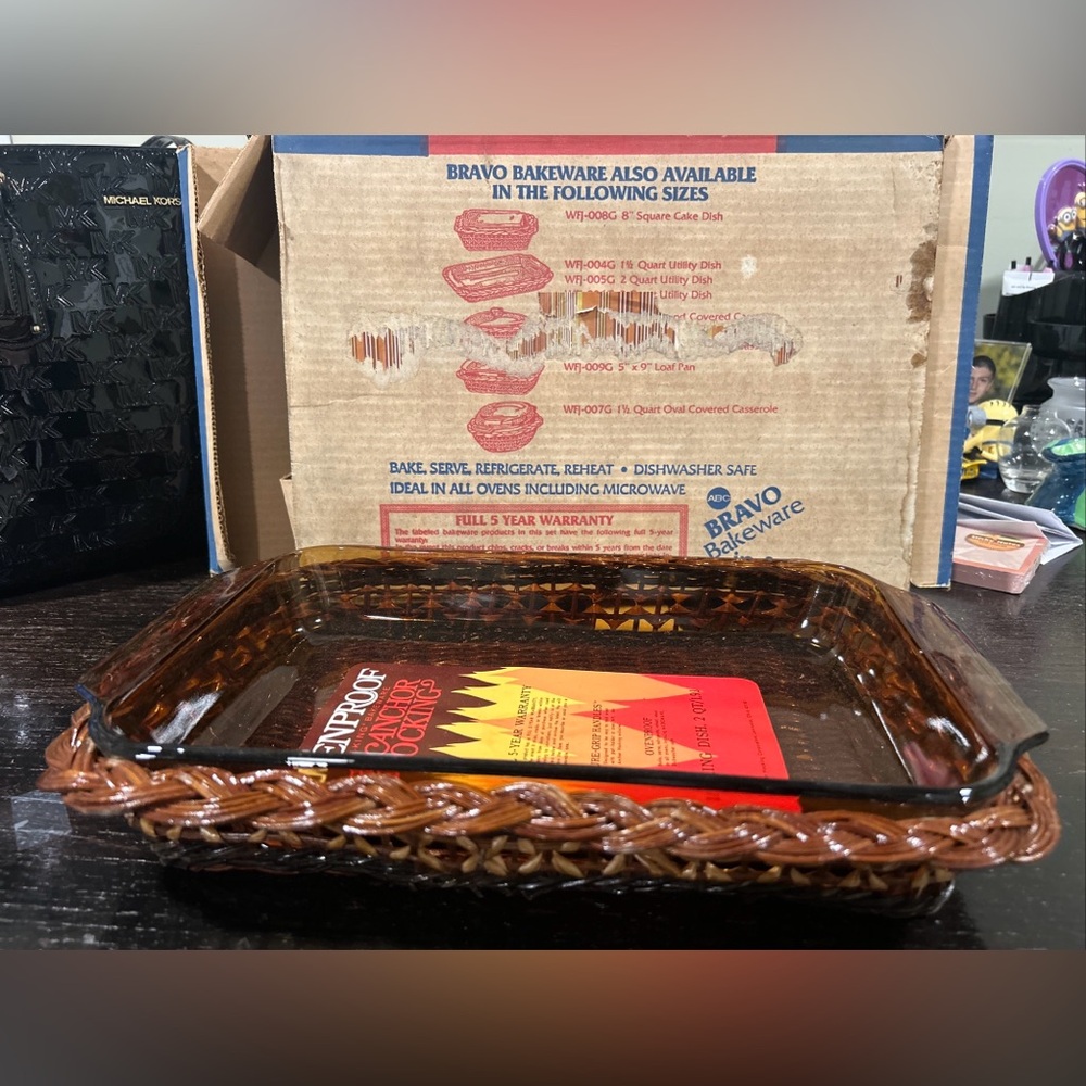 Vintage ABC Bravo WFJ-005G 1QT Ovenproof Harvest Amber Glass Utility Dish Basket